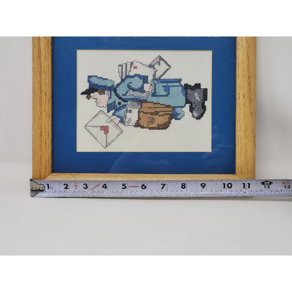 Vintage Needlepoint Postman Mail Carrier Love Letters Framed Cross Stitch - Picture 7 of 7